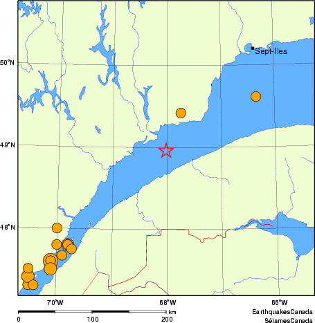 Map of historical earthquakes magnitude 5.0 and larger.  Details in the data table below