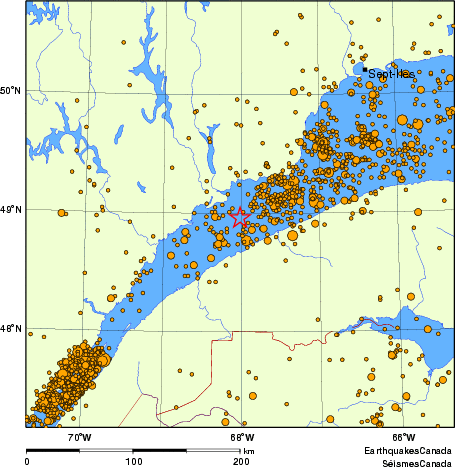 carte des des séismes de magnitude 2,0 et plus depuis 2000