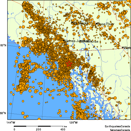 carte des des séismes de magnitude 2,0 et plus depuis 2000