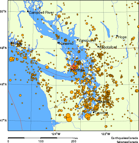 carte des des séismes de magnitude 2,0 et plus depuis 2000