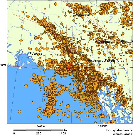 carte des des séismes de magnitude 2,0 et plus depuis 2000