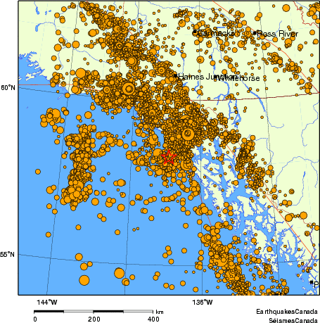 carte des des séismes de magnitude 2,0 et plus depuis 2000