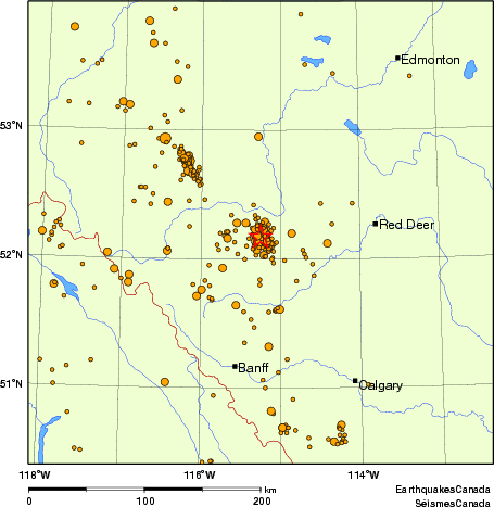 carte des des séismes de magnitude 2,0 et plus depuis 2000