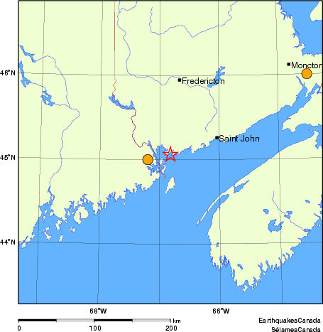 Map of historical earthquakes magnitude 5.0 and larger.  Details in the data table below