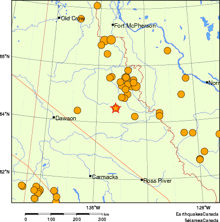 carte des séismes historiques de magnitude 5,0 et plus.  Détails dans le tableau de données ci-dessous