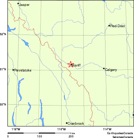 Map of historical earthquakes magnitude 5.0 and larger.  Details in the data table below