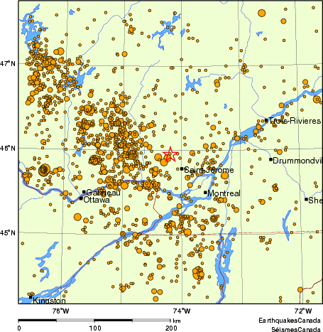 carte des des séismes de magnitude 2,0 et plus depuis 2000