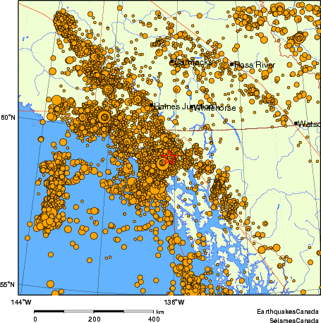 carte des des séismes de magnitude 2,0 et plus depuis 2000