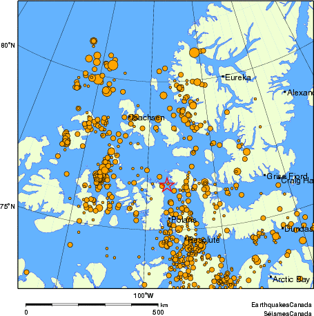 carte des des séismes de magnitude 2,0 et plus depuis 2000