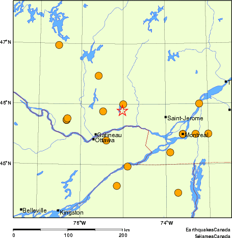 carte des séismes historiques de magnitude 5,0 et plus.  Détails dans le tableau de données ci-dessous