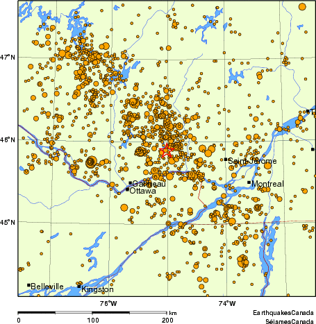 carte des des séismes de magnitude 2,0 et plus depuis 2000