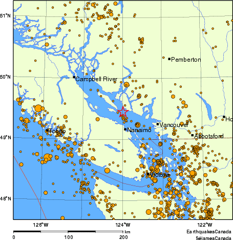 carte des des séismes de magnitude 2,0 et plus depuis 2000