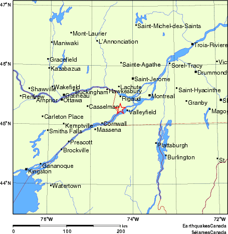 carte des endroits près de l'épicentre