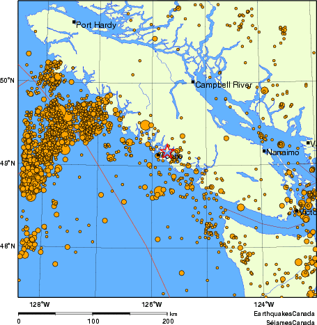 carte des des séismes de magnitude 2,0 et plus depuis 2000