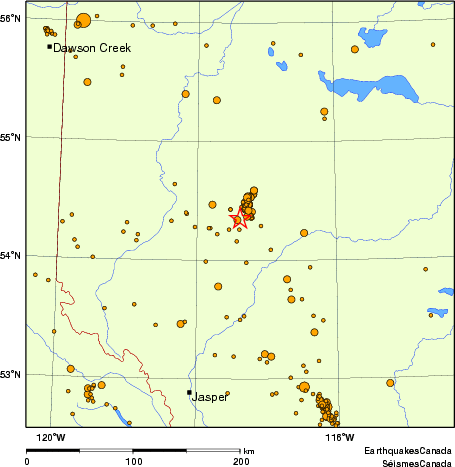 carte des des séismes de magnitude 2,0 et plus depuis 2000