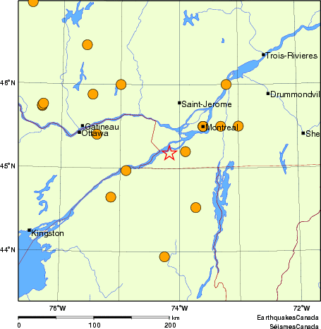 Map of historical earthquakes magnitude 5.0 and larger.  Details in the data table below