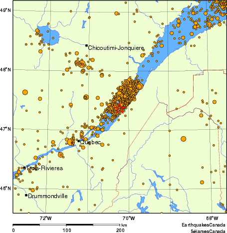 carte des des séismes de magnitude 2,0 et plus depuis 2000