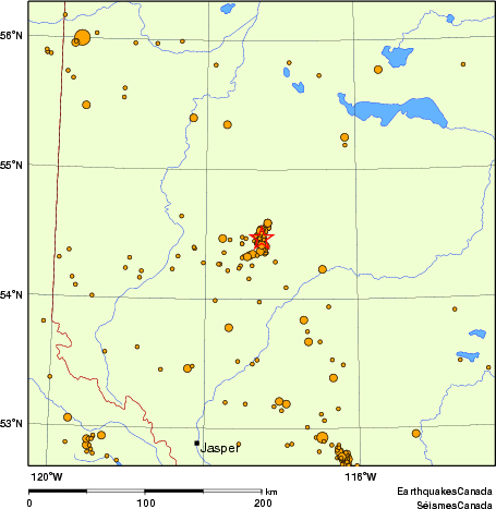 carte des des séismes de magnitude 2,0 et plus depuis 2000