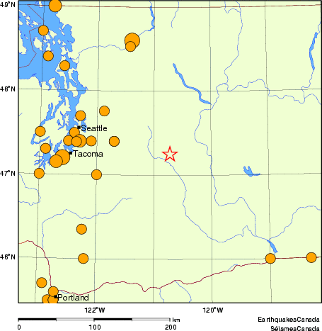 Map of historical earthquakes magnitude 5.0 and larger.  Details in the data table below