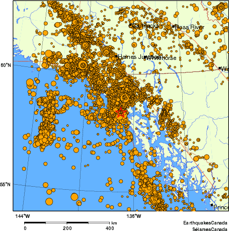 carte des des séismes de magnitude 2,0 et plus depuis 2000