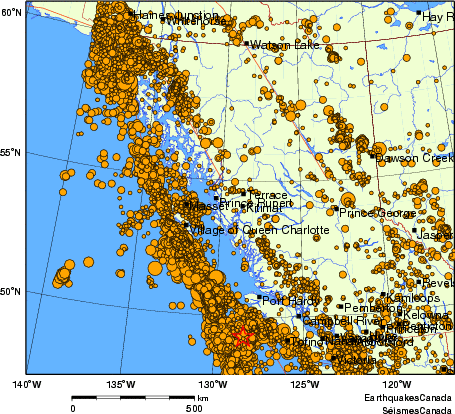 carte des des séismes de magnitude 2,0 et plus depuis 2000