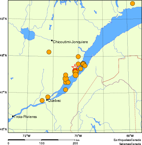 Map of historical earthquakes magnitude 5.0 and larger.  Details in the data table below