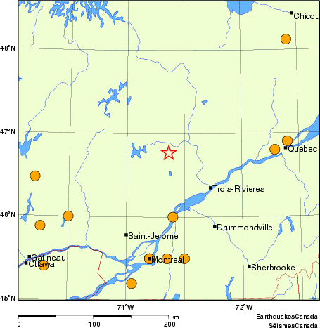 Map of historical earthquakes magnitude 5.0 and larger.  Details in the data table below