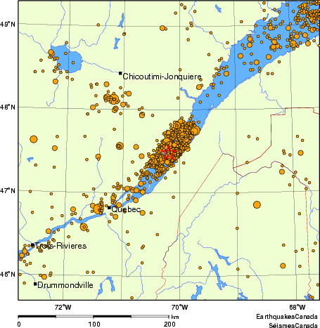 carte des des séismes de magnitude 2,0 et plus depuis 2000