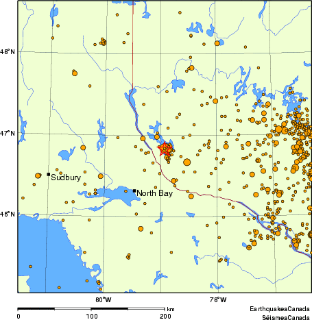 carte des des séismes de magnitude 2,0 et plus depuis 2000