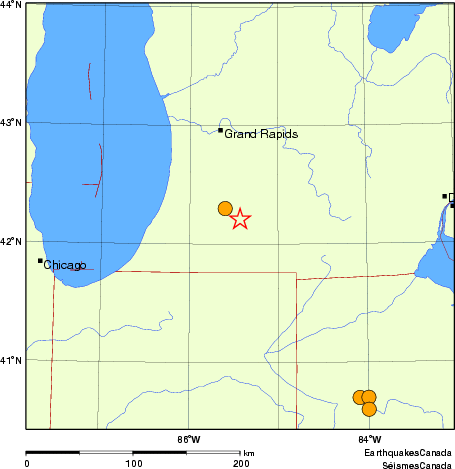 Map of historical earthquakes magnitude 5.0 and larger.  Details in the data table below