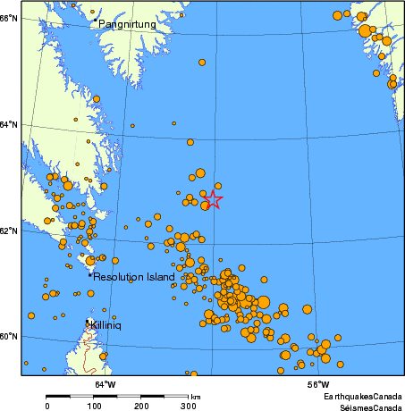 carte des des séismes de magnitude 2,0 et plus depuis 2000