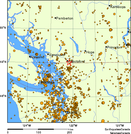 carte des des séismes de magnitude 2,0 et plus depuis 2000