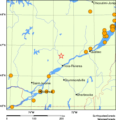 carte des séismes historiques de magnitude 5,0 et plus.  Détails dans le tableau de données ci-dessous