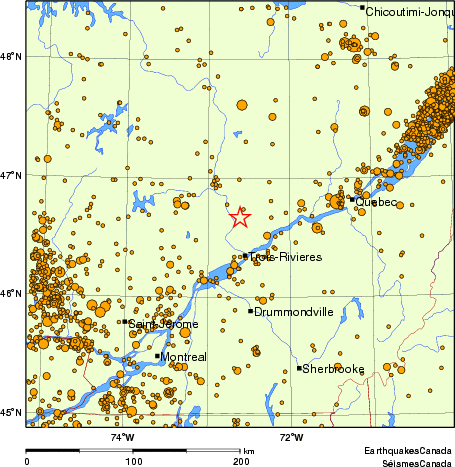 carte des des séismes de magnitude 2,0 et plus depuis 2000