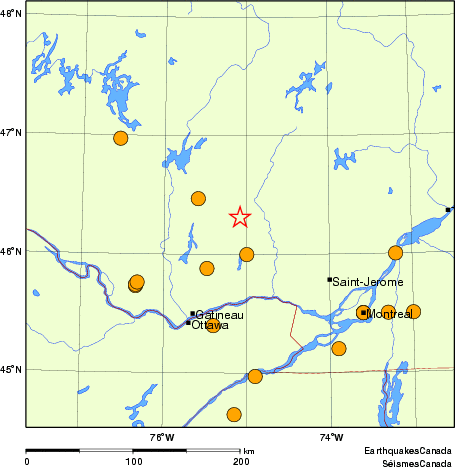 Map of historical earthquakes magnitude 5.0 and larger.  Details in the data table below