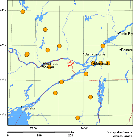 Map of historical earthquakes magnitude 5.0 and larger.  Details in the data table below