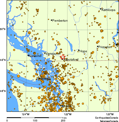 carte des des séismes de magnitude 2,0 et plus depuis 2000