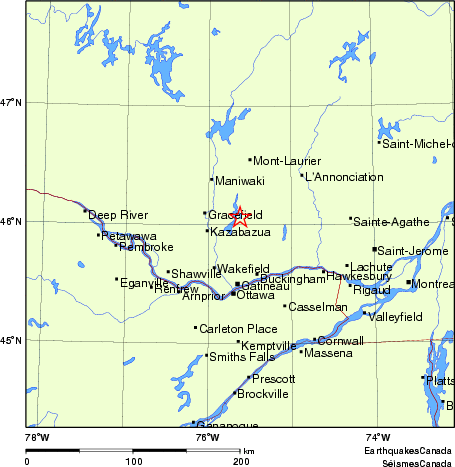 carte des endroits près de l'épicentre