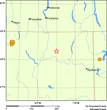 Map of historical earthquakes magnitude 5.0 and larger.  Details in the data table below