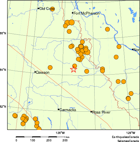 Map of historical earthquakes magnitude 5.0 and larger.  Details in the data table below