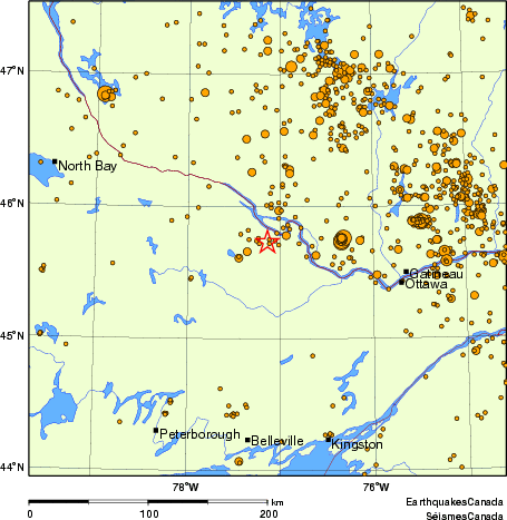 carte des des séismes de magnitude 2,0 et plus depuis 2000