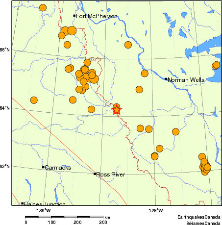 Map of historical earthquakes magnitude 5.0 and larger.  Details in the data table below