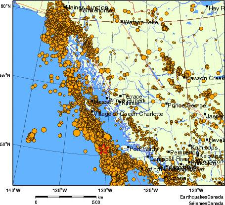 carte des des séismes de magnitude 2,0 et plus depuis 2000