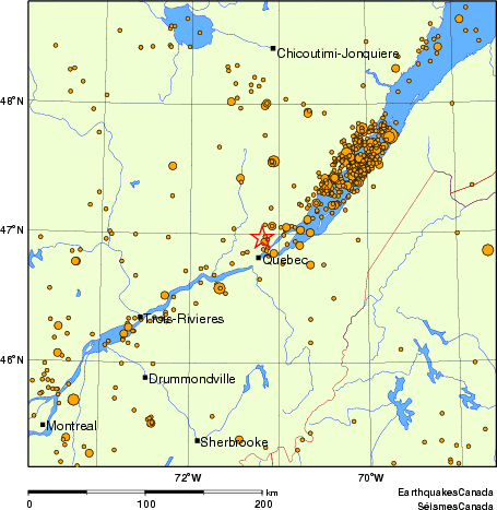 carte des des séismes de magnitude 2,0 et plus depuis 2000