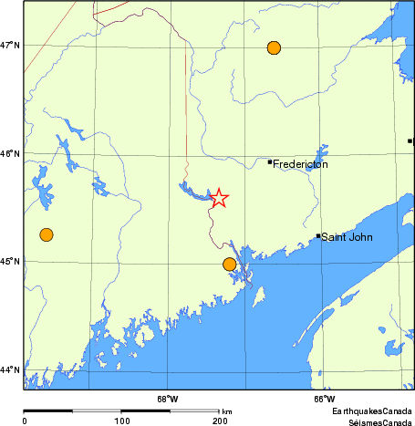 Map of historical earthquakes magnitude 5.0 and larger.  Details in the data table below