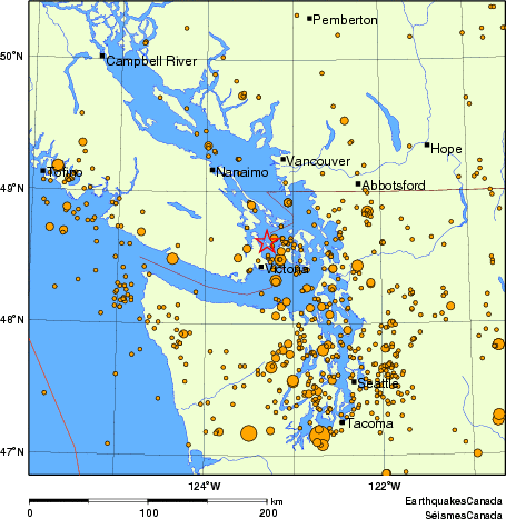 carte des des séismes de magnitude 2,0 et plus depuis 2000