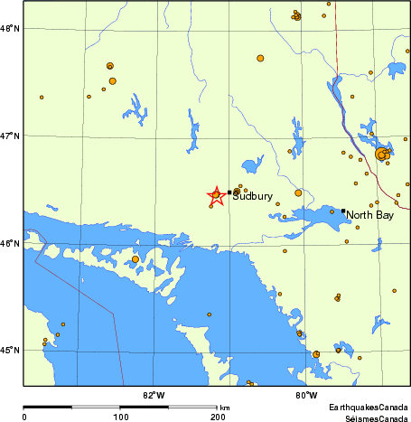 carte des des séismes de magnitude 2,0 et plus depuis 2000