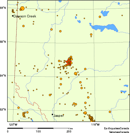 carte des des séismes de magnitude 2,0 et plus depuis 2000