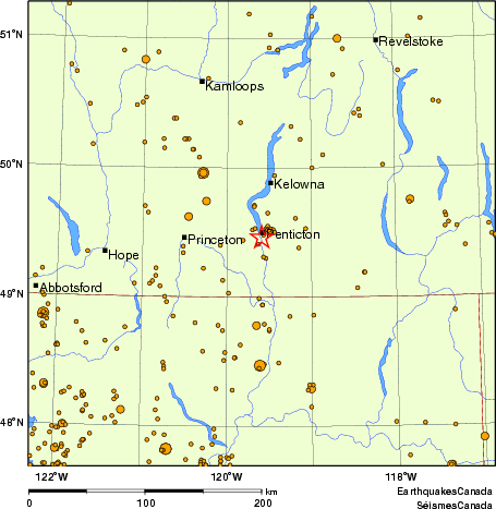 carte des des séismes de magnitude 2,0 et plus depuis 2000