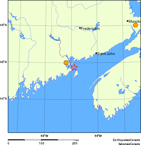 Map of historical earthquakes magnitude 5.0 and larger.  Details in the data table below